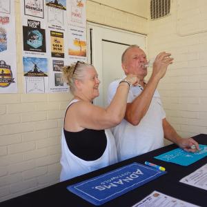 Sally and Ian between customers